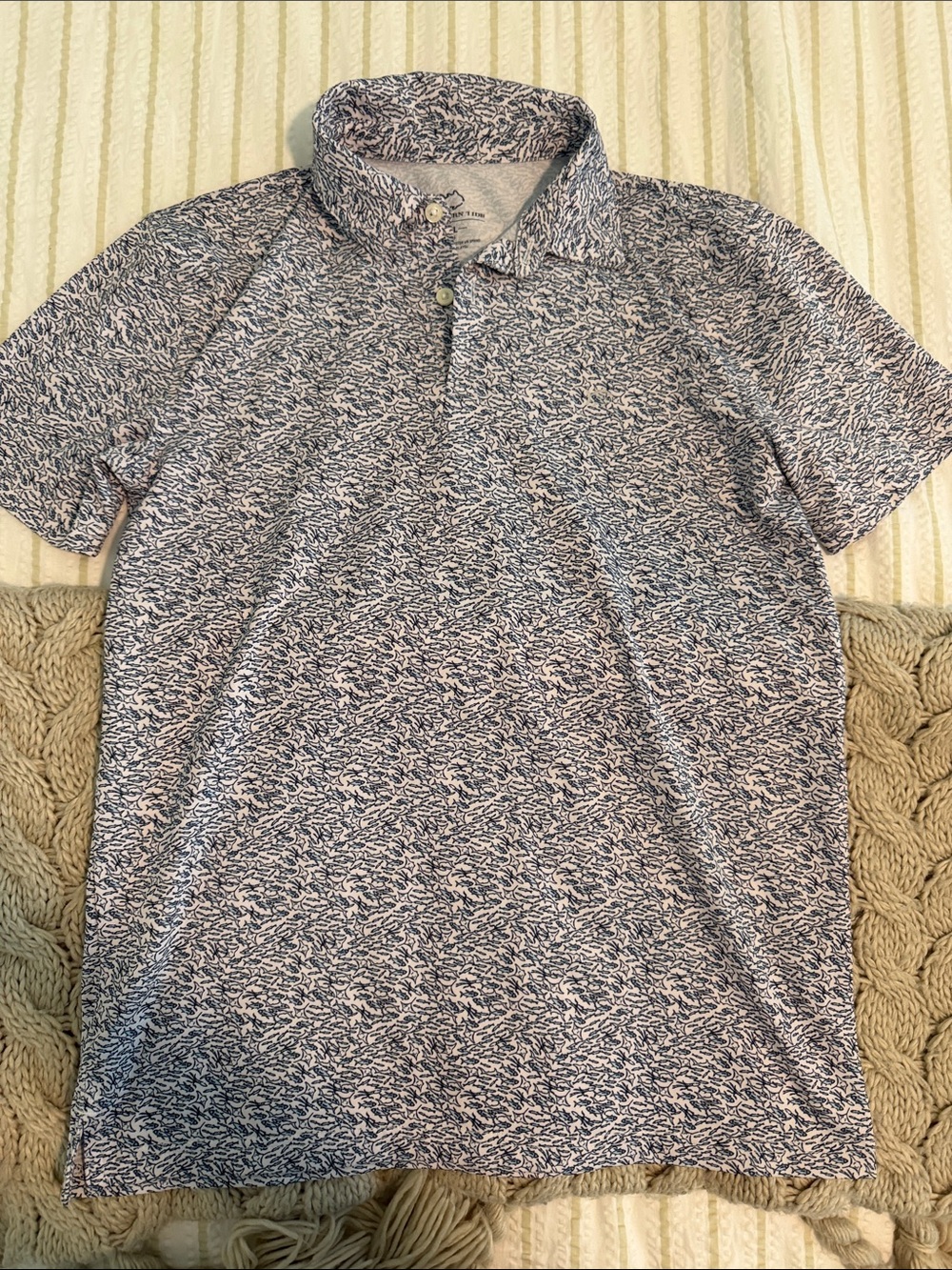 Southern Tide Navy and White Patterned Kids Polo